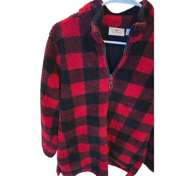 Quacker Factory Fleece Sweatshirt S Womens Pullover Soft Cozy Red Black Warm - Picture 2 of 6